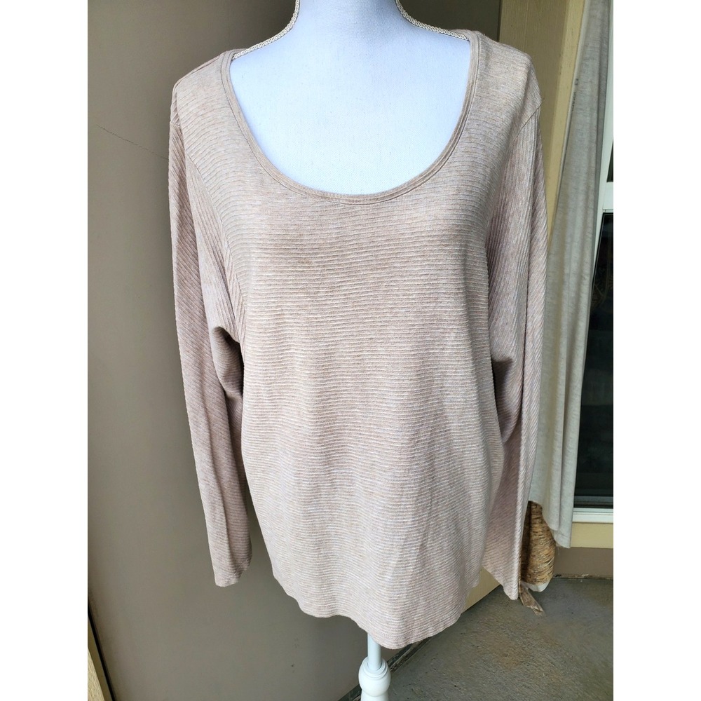 J Jill Sweater Womens XL Ribbed Pullover Long Sleeve Tan Beige‎ Casual Knit Top